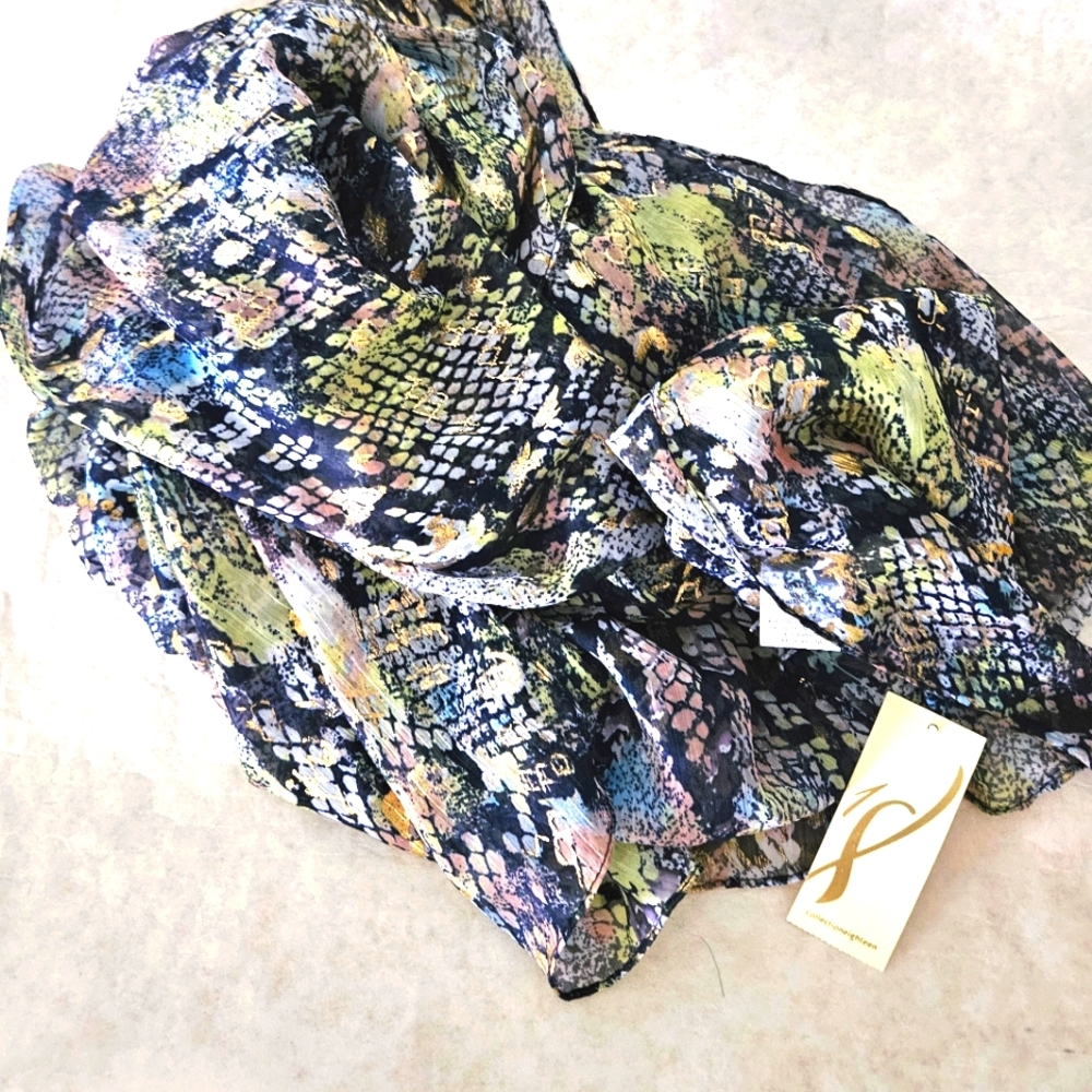 Collection 18 NWT multi-color metallic snakeskin print scarg